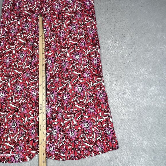 Loft Pants Womens Small Red Pink Fluid Wide Leg Floral Spring Bloom Pockets - Picture 7 of 12